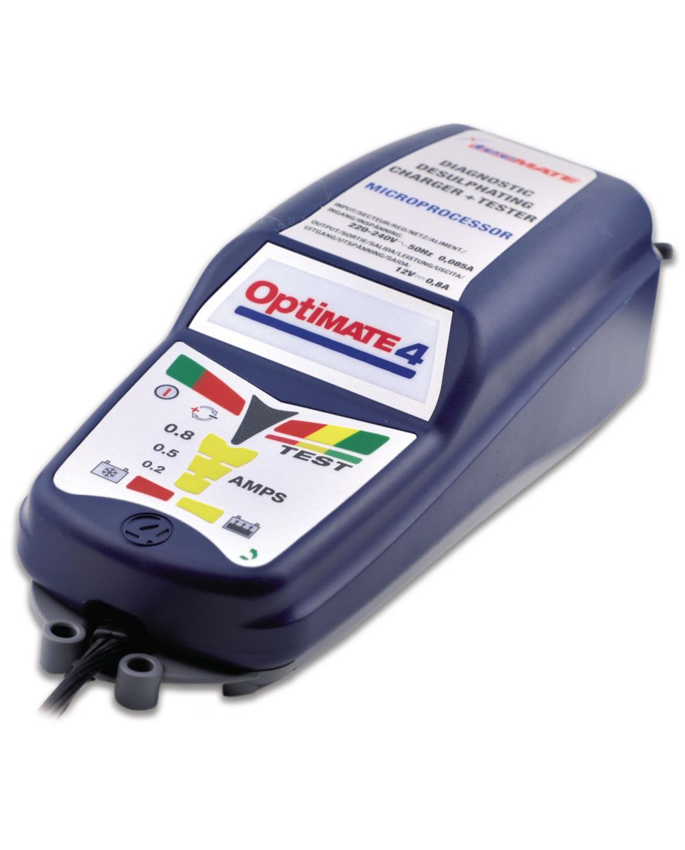 Chargeur de batterie Optimate 4, 12V, fonction diagnostic, étanche (10 LEDs  de diagnostic, 2 niveaux de désulfatisation, pinces de poles et adaptateur  étanche pour véhicule)