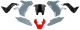 Racetech T7 Revolution Fairing Kit (8 pieces), red/black/grey through-coloured polypropylene, can be mounted using the original screws
