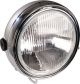 SR Headlight 7', metal housing chrome-plated, embossed e-approved glass lens (range adjustment 40404 required, OEM headlight brackets will fit)