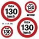 Speed Label for Winter Tyres 'max 130km/h' 2x 15mm, 2x 25mm (in the driver's field of vision e.g. speedometer or petrol cap)