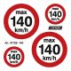 Speed Label for Winter Tyres 'max 140km/h' 2x 15mm, 2x 25mm (in the driver's field of vision e.g. speedometer or petrol cap)