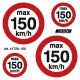 Speed Sticker for Winter Tires 'max 150km/h' , 2x 15mm, 2x 25mm (in the driver's field of vision, e.g. speedometer or tank cap)