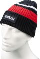 Beanie, black/white/red, knitted stripes with print, one size fits all, 100% cotton