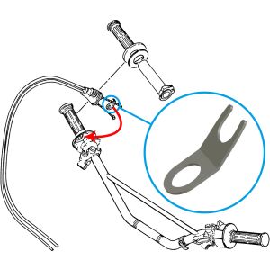 Throttle Cable Retaining Plate, flat surface for the adjuster of the cables, protects the throttle grip housing, OEM ref. # 583-26398-00