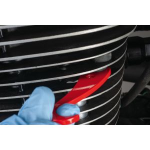 Rubber-Buddy, the tool for scratch-free  insertion and removal of rubber dampers  item 22391 between the cylinder  cooling fins, aluminium plastic-coated