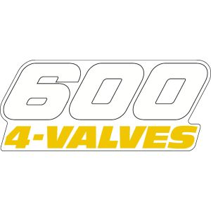 Decal side cover '600 4-Valves', white/yellow with clear background, 1 piece, for right or left side of the vehicle (2x required)