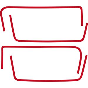 Decal Set for Side Covers, 1 pair for  right and left, contains four red  decorative strips for base color white and black (template = Type 43F 1986)