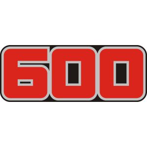 Side Cover Sticker 600, red/white, black background, 1 piece suitable for left or right, 2x required, OEM reference # 43F-21781-30