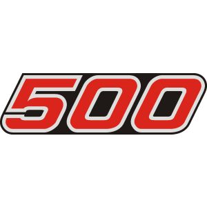 Sticker for Side Cover with Lettering 500, red/white, black background, 1 piece suitable for left or right side, 2 required