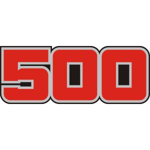Sticker for Side Cover with Lettering 500, red/white, black background, 1 piece suitable for left or right side, 2 required