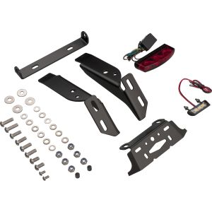Support de plaque d'immat. avec feu arrière et support de clignos, aluminium noir, livré avec visserie (feu homologué)
