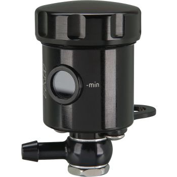 Réservoir de liquide de frein en alu avec mini-support inox noir, pour montage sur pas de 10mm (par ex. sous le rétro droit)