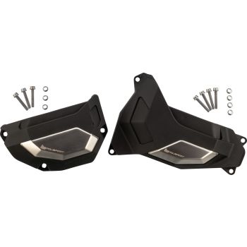 Polisport Engine Cover Protectors, left and right, 1 pair for alternator cover / clutch cover, black/silver, plastic