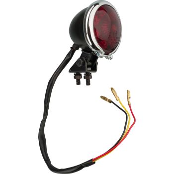 Mini feu arrière à LEDs 'Bates-Style', noir avec cerclage chromé. Support inclus. Homologué
