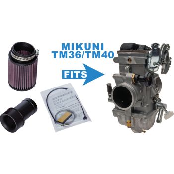Kit cornet complet pour Mikuni TM36/TM40 (120mm de long, avec filtre K&N compétition cylindrique et fixations)