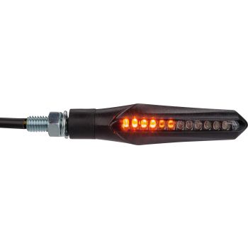 Clignotants à LEDs 'MT' permanent/intermittent, plastique noir, long. env. 83mm, cabochons fumés, tige de 8mm, homologué. La paire