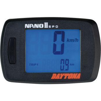 Compteur Daytona 'Nano II', taille: 60x40x17,5mm, homologué, avec capteur, écran LCD rétroéclairé blanc, fonctions: km/h,Vmax, total km, heurer