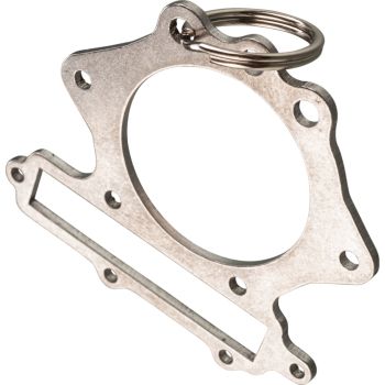Key Fob 'Head gasket 600cc, two studs', incl. key ring, made of slide-ground sturdy 1.5mm stainless steel, dim. approx. 48x45mm