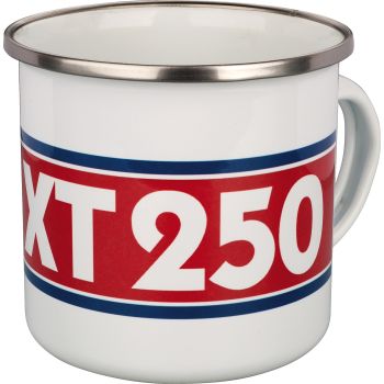 Tasse émaillée 'XT250', 300ml, blanc/rouge/bleu, dans emballage cadeau. Lavage main conseillé