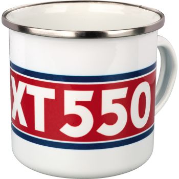Tasse émaillée 'XT550', 300ml, blanc/rouge/bleu, dans emballage cadeau. Lavage main conseillé