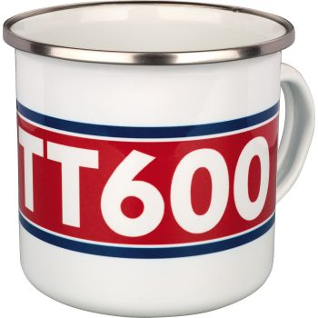 Tasse émaillée 'TT600', 300ml, blanc/rouge/bleu, dans emballage cadeau. Lavage main conseillé