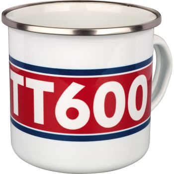 Tasse émaillée 'TT600', 300ml, blanc/rouge/bleu, dans emballage cadeau. Lavage main conseillé