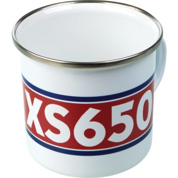 Nostalgia Mug 'XS650', 300ml, white/red/blue in gift box, enamel with metal rim (handwashing recommended)