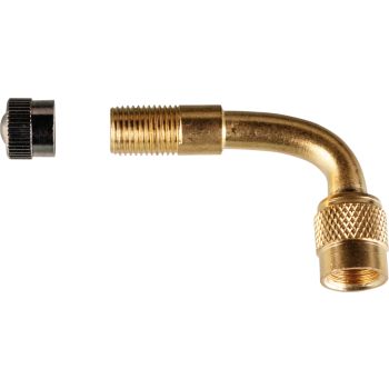 Tyre valve adapter 90°, rigid angle extension for simplified inflation in confined spaces