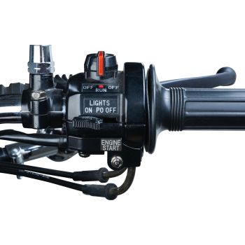 Universal Push-Button, e.g. electric starter (supplemented e.g. Art. 41851-X, 41853, 41854), mounting on throttle grip housing, 3-piece DIY set with 1.5m cable