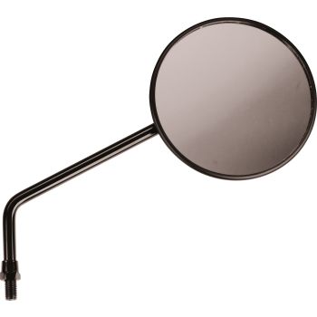 Mirror, RH, black, mirror arm black, shape similar to original, mirror arm approx. 6+12cm effective length, approx. 117mm glass diameter, E-approved