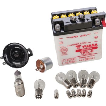 Kit complémentaire BASIC pour conversion12V art. 50544/50555, contient toutes les ampoules, YUASA batterie, klaxon, centrale).