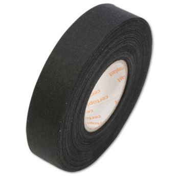 Bande autocollante et isolante en coton noir tissé, largeur 19mm, long. 25m.