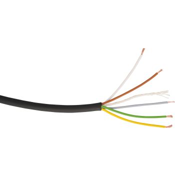 Câble électrique à 5 pôles de couleur différente, fils de 0,25mm². Gaine noire résistante à l'huile et aux UV. Diam. ext. 4.8mm. Pièce d'1 m.