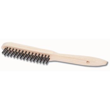 Brosse métallique, poils métal lisses 0.35mm, triple rangée, manche bois, env. 28cm