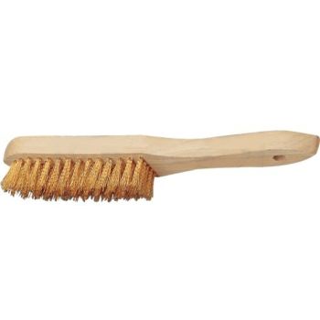 Brosse métallique, poils métal lisses 0.30mm, quadruple rangée, manche bois, env. 28cm