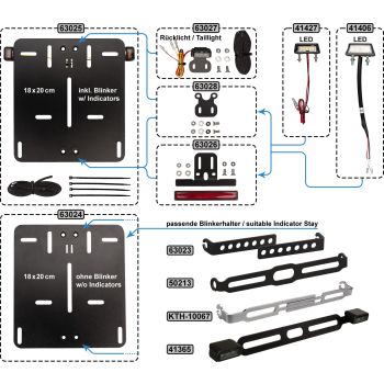 System Number Plate Pad with Integrated e-approved Indicators, aluminium black powder-coated, for Euro license plates 18x20cm