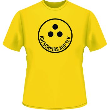 T-shirt 'Ich sch*** auf 12V', taille M, jaune et noir, 100% coton (160gr/m²)