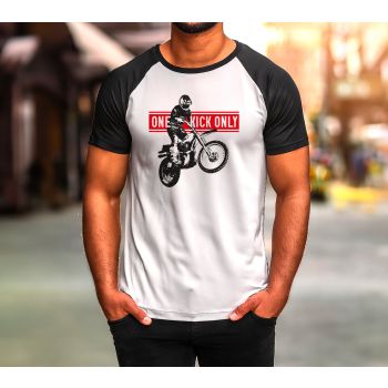 Raglan T-Shirt 'onekickonly' , Black Sleeves, 2-color print, Size M - XXL, slim fit 100% cotton