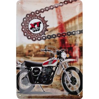 Plaque type émaillé vintage '40 Jahre XT500', taille 20x30cm, motif en relief, 4 points de fixation