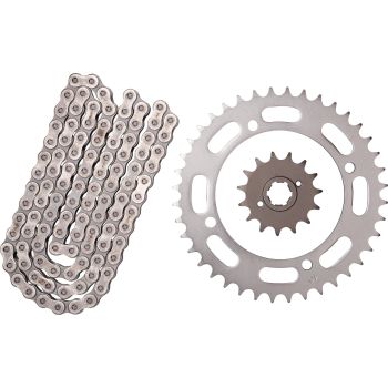 Kit chaîne à joints toriques 15/40, RK520XRE, 102 maillons, ouverte avec 2 attaches (rivet, clip), pignon à cannelures larges