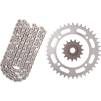 Kit chaîne à joints toriques 15/40, RK520XRE, 104 maillons, ouverte avec 2 attaches (rivet, clip), pignon à cannelures fines