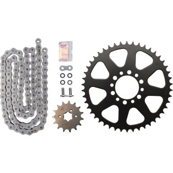 Kit chaîne à joints toriques 15/46, RK520XRE, 98 maillons, ouverte avec 2 attaches (rivet, clip)