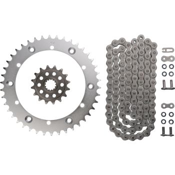 Kit chaîne 'Slim Black', chaîne RK XRE à joints toriques en 'XW' ouverte en pas de 520, 102 maillons, 16-42 avec maillon à riveter et à clipser