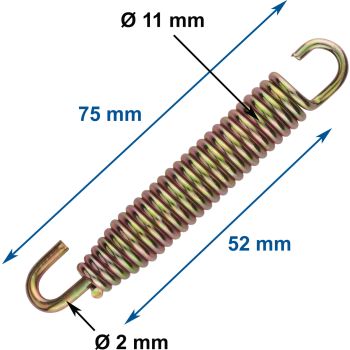 Ressort d'échappement universel, zingué, long. 75mm, diam. 11mm, fil de 2mm. 1 crochet fou. Pièce