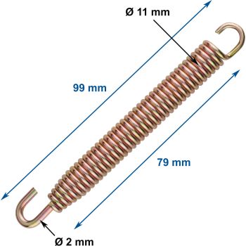 Ressort d'échappement universel zingué, pièce, longueur 99mm, diam. 11mm, fil de 2mm, 1 crochet tournable