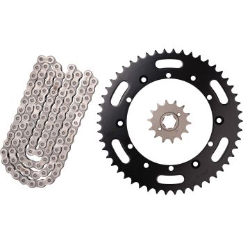 Kit chaîne à joints toriques, 14/50, RK520XRE, 112 maillons, pignon à cannelures larges, ouverte avec 2 attaches (rivet, clip)