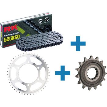 Kit chaîne à joints toriques XW, pignon de 15 dents caoutchouté, couronne de 46 dents, chaîne RK525XRE de 122 maillons ouverte avec attache à riveter