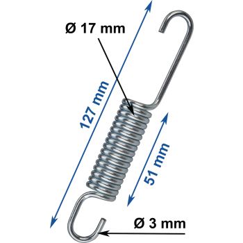 Ressort universel zingué, long. 127mm, fil de 3mm, diam ext. 17mm, long. spires 51mm