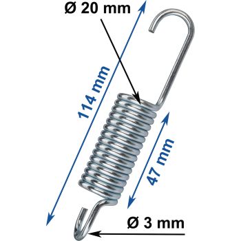 Ressort universel zingué, long. 114mm, fil de 3mm, diam ext. 20mm, long. spires 47mm