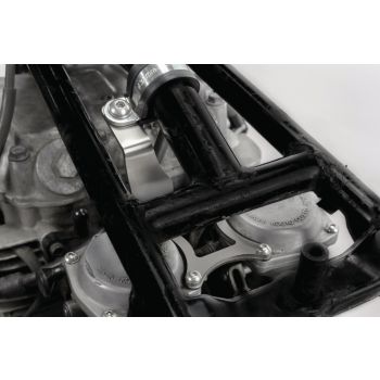 Carburettor bracket, stainless steel, for retrofitting racing air filters, vibration damped assembly, elegant minimalist design